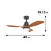 42-Zoll-LED-Deckenventilator aus Holz mit Fernbedienung und hellem Licht