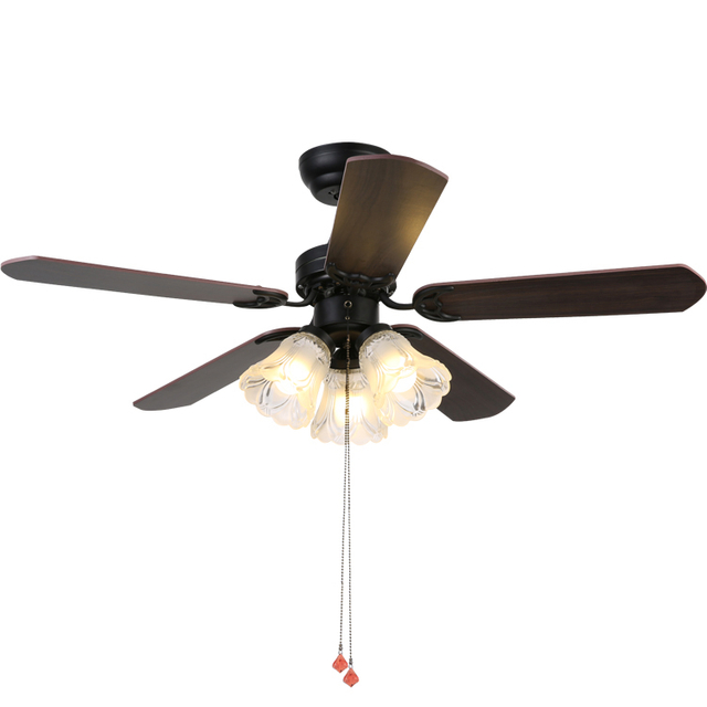 36-Zoll-Luxus-Design-Esszimmer-Kupfer-Motorventilator, 5 Eisenflügel, Deckenventilator, LED-Licht