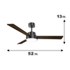 Moderner 52-Zoll-Deckenventilator mit niedrigem Profil für den Innenbereich, Licht und Fernbedienung KBS-52K028